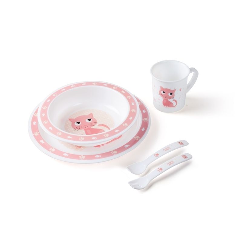 CANPOL SET REPAS 5P ROSE HAPPY ANIMALS CHAT 4/401