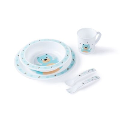 CANPOL SET REPAS 5P TURQUOISE HAPPY ANIMALS OURS 4/401