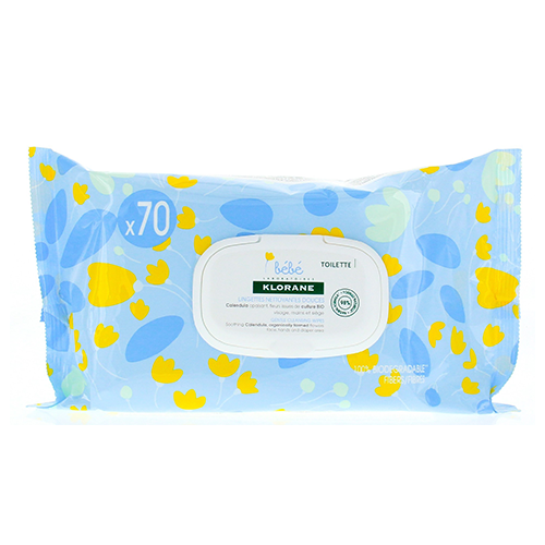 KLORANE Bébé Lingettes Epaisses Nettoyantes 70 lingettes