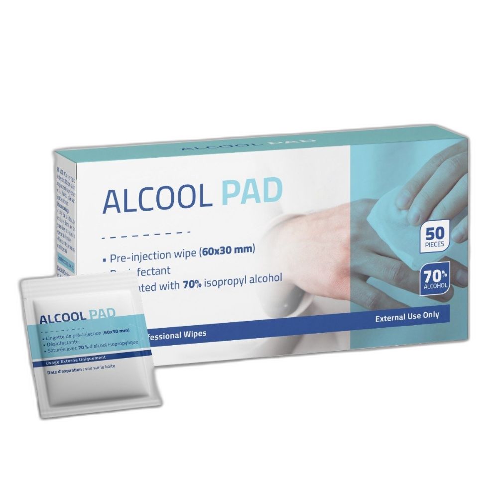 50 x ALCOOL PAD Lingette de pré-injection 70% Alcool – POLYPHARMA