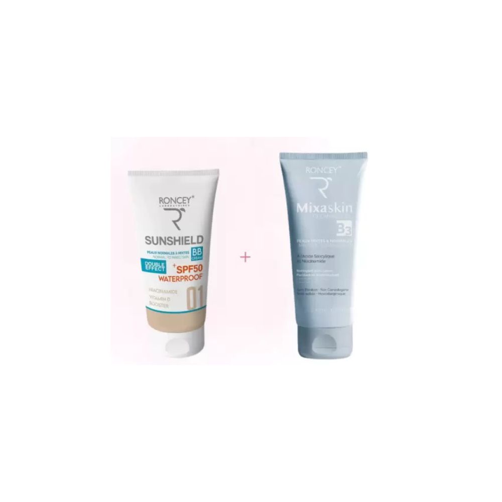 RONCEY COFFRET SUNSHIELD TEINTE 01 SPF50+ 50ML+MIXASKIN GEL B3 NORMALES A MIXTES 200ML (-50%)